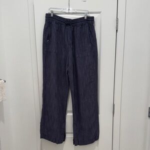 Athleta Women's TALL Navy Blue Linen Wide Leg Pants